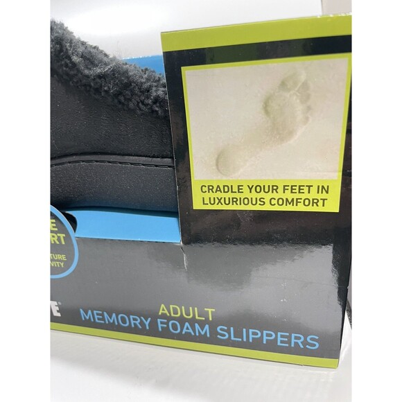 Lot 2 Sharper Image Black Memory Foam Slip on Slippers Moccasin Ultra Soft Large - Picture 6 of 11